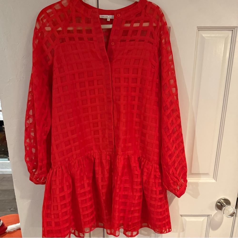 Girls' Red Windowpane Tiered Dress - Brand: Unknown